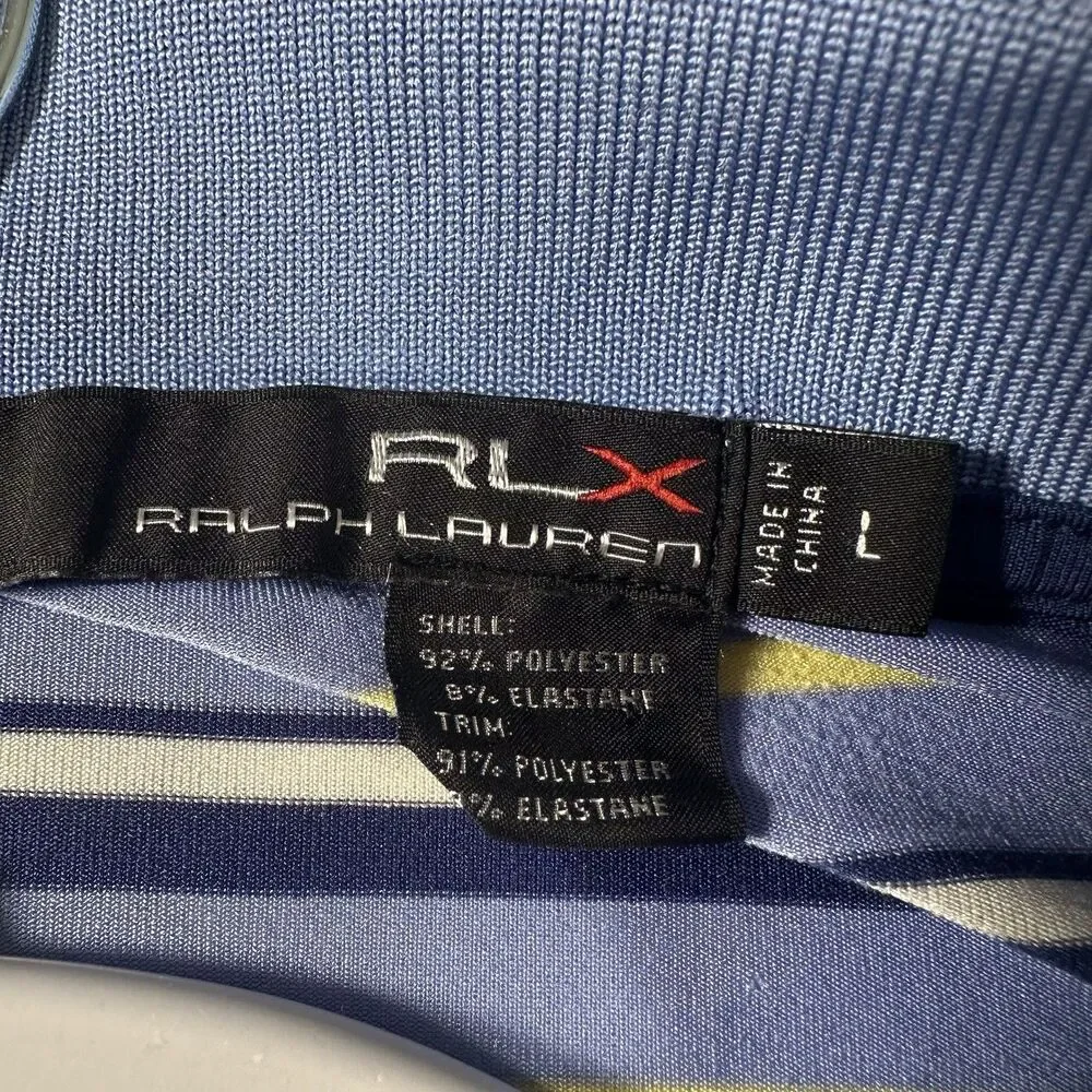 Ralph Lauren RLX Performance Polo Men's Large Blue & Yellow Stripe Golf Wicking